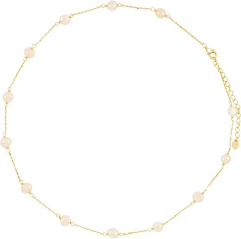 Pridi Women's 925 Sterling Silver 14K Gold Plated Adjustable Chain 16.5+2" | Genuine Cultured Freshwater Pearls Baroque White (5-6mm) | Ready To Gift Box in Saudi Arabia