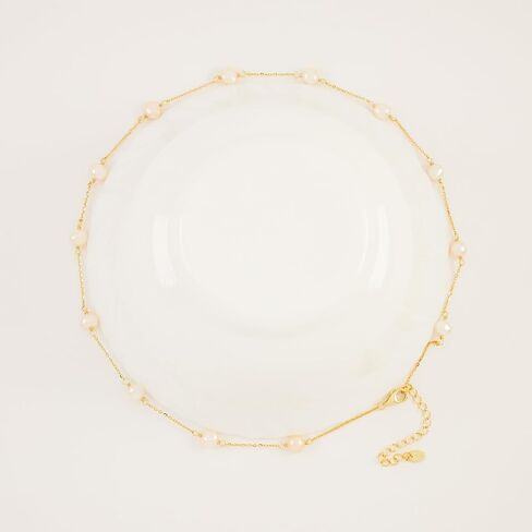 Pridi Women's 925 Sterling Silver 14K Gold Plated Adjustable Chain 16.5+2" | Genuine Cultured Freshwater Pearls Baroque White (5-6mm) | Ready To Gift Box in Saudi Arabia