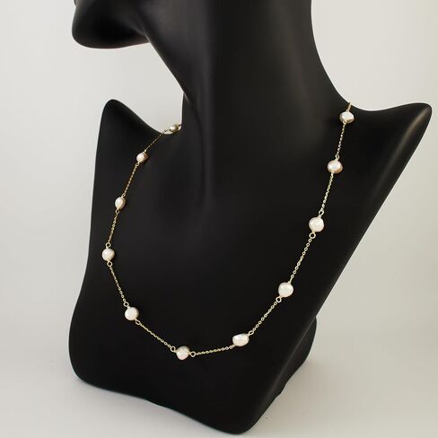 Pridi Women's 925 Sterling Silver 14K Gold Plated Adjustable Chain 16.5+2" | Genuine Cultured Freshwater Pearls Baroque White (5-6mm) | Ready To Gift Box in Saudi Arabia