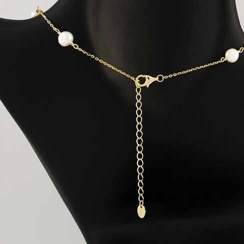 Pridi Women's 925 Sterling Silver 14K Gold Plated Adjustable Chain 16.5+2" | Genuine Cultured Freshwater Pearls Baroque White (5-6mm) | Ready To Gift Box in Saudi Arabia