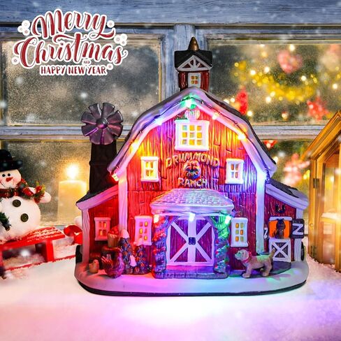 Vipush Christmas Village House Charring Christmas Ceramic Drummond Ranch Decoration with Lights - Perfect Mienumn Holiday Concliece لديكرك الاحتفالي in Saudi Arabia
