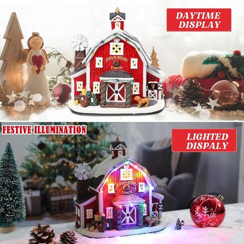 Vipush Christmas Village House Charring Christmas Ceramic Drummond Ranch Decoration with Lights - Perfect Mienumn Holiday Concliece لديكرك الاحتفالي in Saudi Arabia