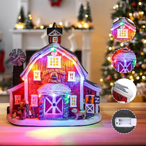Vipush Christmas Village House Charring Christmas Ceramic Drummond Ranch Decoration with Lights - Perfect Mienumn Holiday Concliece لديكرك الاحتفالي in Saudi Arabia