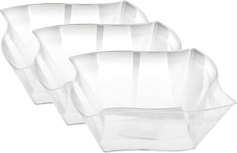 Blue Sky Clear Square Wave Plastic Serving Bowl (1 Count) - Premium & Durable Clear Plastic Bowl - Perfect Snack Bowl and Salad Bowl for Birthday, Wedding, Themed Party & Other Event, 45 oz. in Saudi Arabia