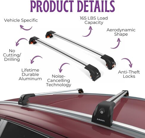 إركول سقف رف قضبان كروس لبويك إنف 2013-2022 | أشرطة الألومنيوم مع قفل مكافحة السرقة للسطح | متوافق مع قضبان التدفق - الفضة in Kuwait