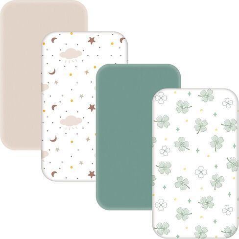 4 Pack Baby Bassinet Sheets - 33"x20" Bedside Bassinet Sheets Compatible with Baby Delight, Angelbliss, Maxi-COSI, and Most Bedside Sleeper, Soft Neutral Bassinet Fitted Sheets for Boys and Girls in Saudi Arabia