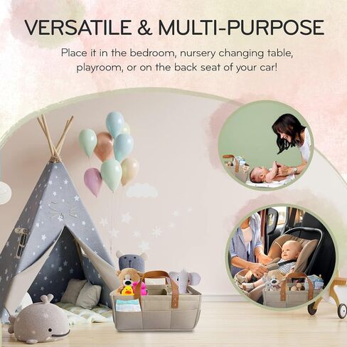 PILPOC KC Diaper Caddy Baby Organizer Cart for Nursery, Car Diaper Caddy for Baby Boy/Girl, Baby Bath Storage/Shower Basket Gift for Changing Table with Handle Lid, Diaper Holder Grey in Saudi Arabia