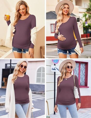 Ekouaer Womens Maternity Shirts Long Sleeve 3 Packs Pregnancy Tee Top Tunic Blouse Casual Mama Clothes S-XXL in Saudi Arabia