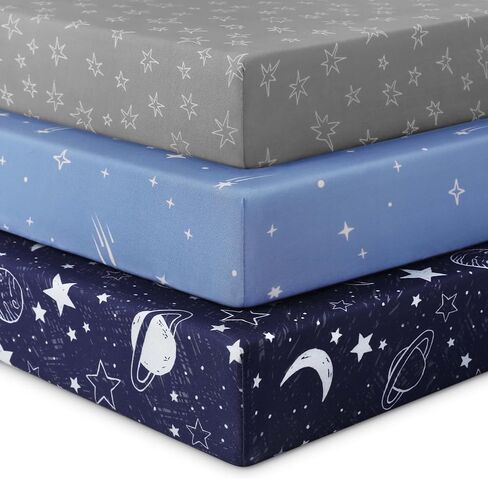 Unnivoll Baby Crib Sheets for Boys Girls, 28x52x8in Fitted Crib Sheet Neutral 3 Pack for Standard Crib and Toddler Mattress, Breathable Soft Microfiber Baby Sheet Blue Gray Planet in Saudi Arabia