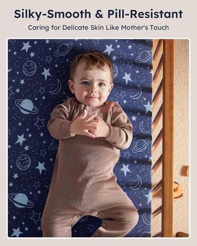 Unnivoll Baby Crib Sheets for Boys Girls, 28x52x8in Fitted Crib Sheet Neutral 3 Pack for Standard Crib and Toddler Mattress, Breathable Soft Microfiber Baby Sheet Blue Gray Planet in Saudi Arabia
