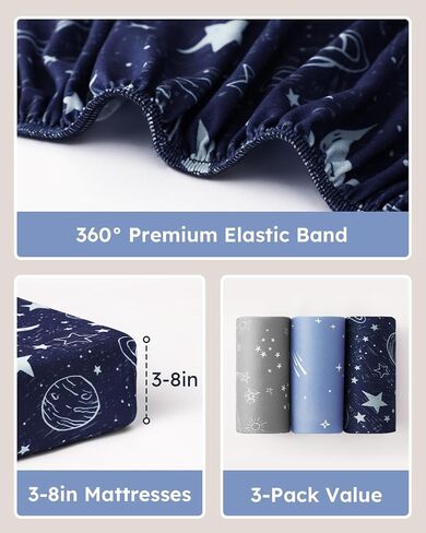 Unnivoll Baby Crib Sheets for Boys Girls, 28x52x8in Fitted Crib Sheet Neutral 3 Pack for Standard Crib and Toddler Mattress, Breathable Soft Microfiber Baby Sheet Blue Gray Planet in Saudi Arabia