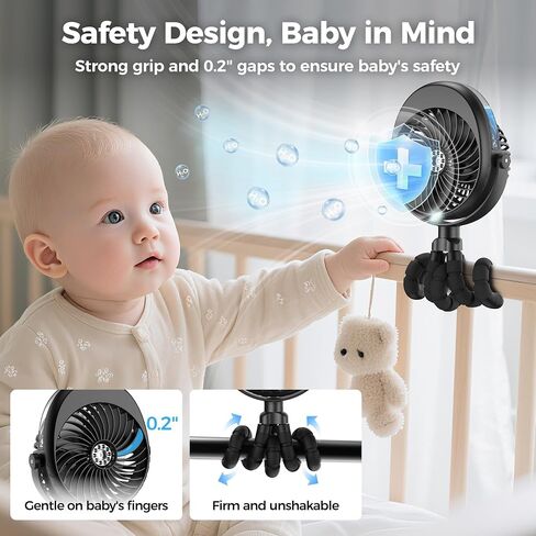 COMLIFE Misting Baby Stroller Fan, 270° & 360° Pivoting Portable Fan, Battery Operated USB Fan, Handheld Misting Fan, with Flexible Tripod Clip on Car Seat Crib Bike Treadmill Bunk Bed in Kuwait