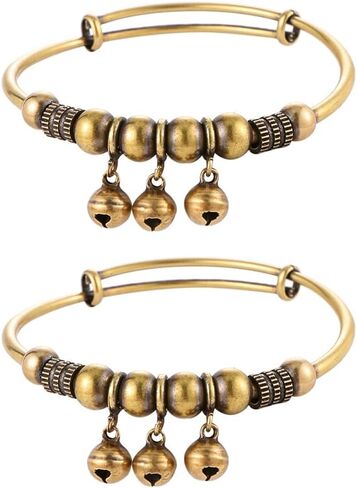 2Pcs Vintage Copper Retro Bell Bracelet Intricately Crafted with Timeless Design Adjustable Push-Pull Mechanism for Men Women in Saudi Arabia