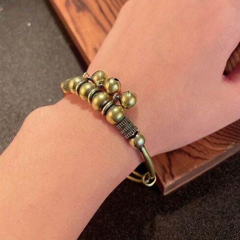 2Pcs Vintage Copper Retro Bell Bracelet Intricately Crafted with Timeless Design Adjustable Push-Pull Mechanism for Men Women in Saudi Arabia