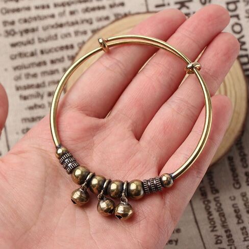 2Pcs Vintage Copper Retro Bell Bracelet Intricately Crafted with Timeless Design Adjustable Push-Pull Mechanism for Men Women in Saudi Arabia