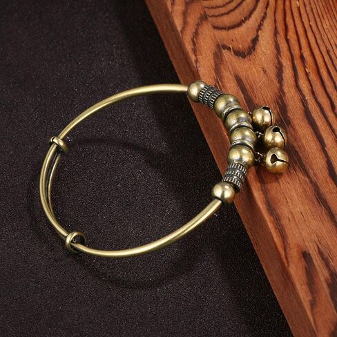 2Pcs Vintage Copper Retro Bell Bracelet Intricately Crafted with Timeless Design Adjustable Push-Pull Mechanism for Men Women in Saudi Arabia