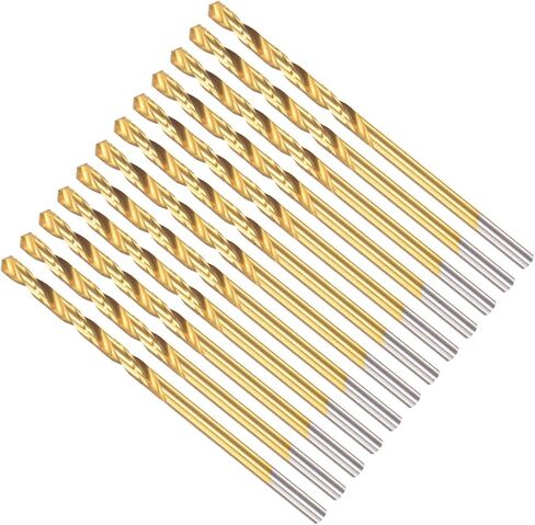 Twist Drill Bits, 2.7mm Drilling Diameter, Titanium Coated High Speed Steel 6542 Straight Round Shank - (Applications: for Stainless Steel Alloy Metal), 12-Pieces in Saudi Arabia