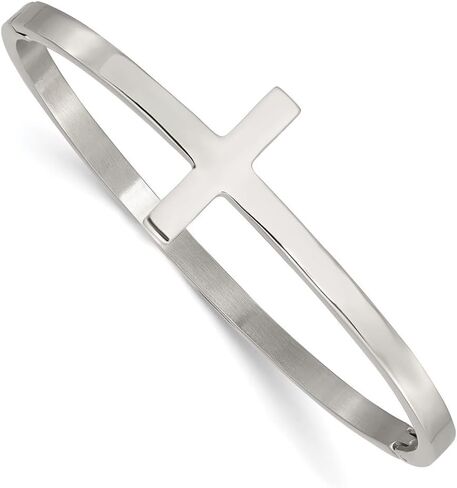 Stainless Steel Polished Sideways Cross Hinged Bangle Bracelet 6.75" in Saudi Arabia