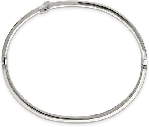 Stainless Steel Polished Sideways Cross Hinged Bangle Bracelet 6.75" in Saudi Arabia