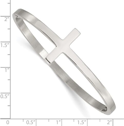 Stainless Steel Polished Sideways Cross Hinged Bangle Bracelet 6.75" in Saudi Arabia
