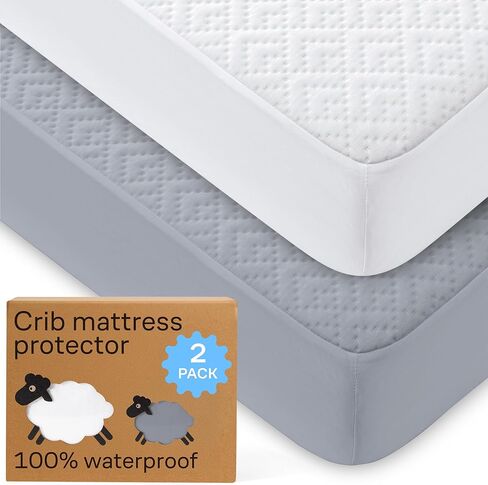 Niagara Crib 2 Pack 100% Waterproof Mattress Protector, Soft Breathable Crib Mattress Protector with Deep Pocket, Crib Mattress Pad for Toddler and Baby (52x28, White) - Viscose Made from Bamboo in Kuwait