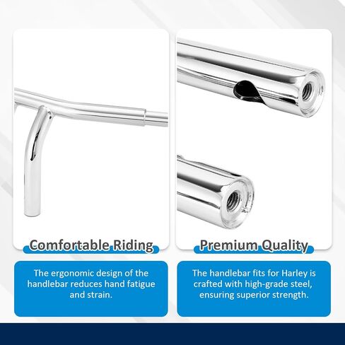 Wsays 8" Rise T-Bar Handlebars Drag Bar 1 1/4 inch Diameter Compatible with Harley Sportster 883 1200 XL Dyna Softail Touring Road King 1996-2024, Chrome in Saudi Arabia