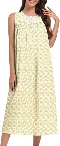 Fmirreo Cotton Lightgowns للنساء بلا أكمام ثوب ليلة ثوب ناعم لباس Long Nightdress in Kuwait