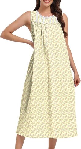 Fmirreo Cotton Lightgowns للنساء بلا أكمام ثوب ليلة ثوب ناعم لباس Long Nightdress in Kuwait
