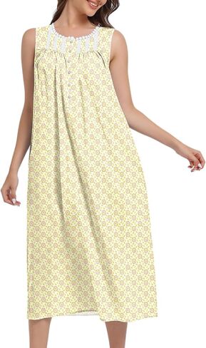 Fmirreo Cotton Lightgowns للنساء بلا أكمام ثوب ليلة ثوب ناعم لباس Long Nightdress in Kuwait