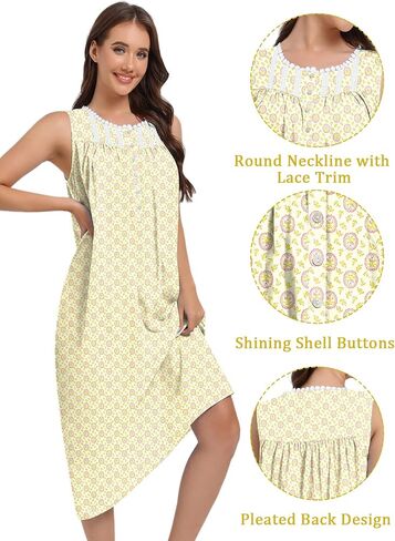 Fmirreo Cotton Lightgowns للنساء بلا أكمام ثوب ليلة ثوب ناعم لباس Long Nightdress in Kuwait