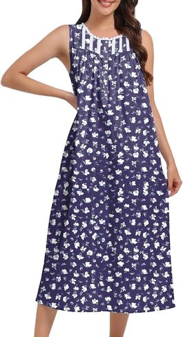 Fmirreo Cotton Lightgowns للنساء بلا أكمام ثوب ليلة ثوب ناعم لباس Long Nightdress in Kuwait