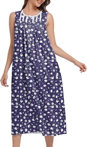 Fmirreo Cotton Lightgowns للنساء بلا أكمام ثوب ليلة ثوب ناعم لباس Long Nightdress in Kuwait