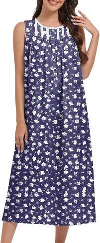 Fmirreo Cotton Lightgowns للنساء بلا أكمام ثوب ليلة ثوب ناعم لباس Long Nightdress in Kuwait