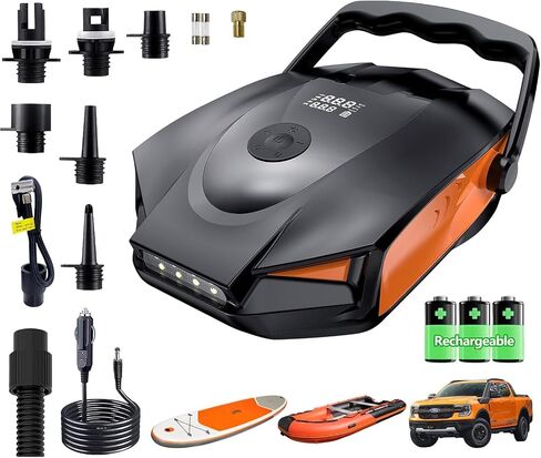 Electric Paddle Board Pump, 50 PSI High Pressure SUP Pump - Dual Stage Inflation, Auto Shutoff and Deflate, 12V DC Automotive Connector for Standing Pulp Boards, Inflatable Boats and Mattresses in Saudi Arabia