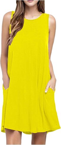 تغطية ملابس السباحة UPS Women 2025 Sundress بلا أكمام مع جيوب فستان شاطئ متدفق in Kuwait