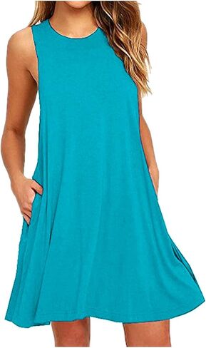 تغطية ملابس السباحة UPS Women 2025 Sundress بلا أكمام مع جيوب فستان شاطئ متدفق in Kuwait