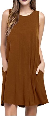 تغطية ملابس السباحة UPS Women 2025 Sundress بلا أكمام مع جيوب فستان شاطئ متدفق in Kuwait