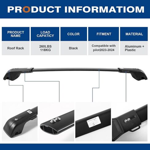 Lockable Roof Rack Cross Bars 260lbs Compatible with Honda Pilot 2023 2024 2025 Elite Sport Touring Trailsport (Not for LX & EX-L) with Raised Side Rails, Aluminum Roof Rails Crossbars in Kuwait