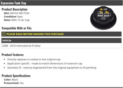 غطاء خزان المبرد المبرد في تدفق الرادياتير - مع 15 PSI CAP - متوافق مع 2008-2016 International Prostar in Kuwait