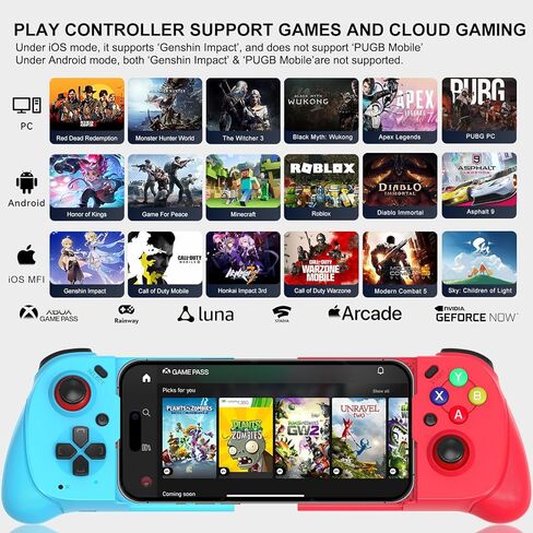 وحدة تحكم في الألعاب المحمولة من arVin لأجهزة iPhone Android مع دعم CASE، ومشغل Hall، وTurbo، ووحدة تحكم الألعاب اللاسلكية عصا التحكم السحابية لأجهزة Xbox Game Pass/Call of Duty Mobile/Genshin/Roblox/Diablo in Kuwait