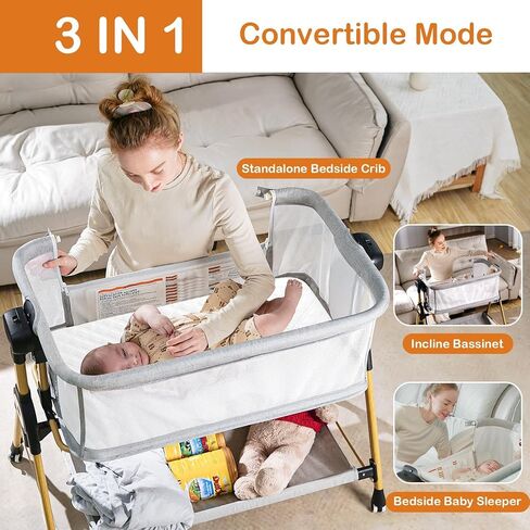 bassinet Baby ، Basside Bassinet for Baby ، bassinet charocking مع سلة التخزين والعجلات ، 6 ارتفاعات قابلة للتعديل وجميع جوانب الشبكات ، سرير الأطفال المحمولة للطفل الجديد للطفل الجديد in Kuwait