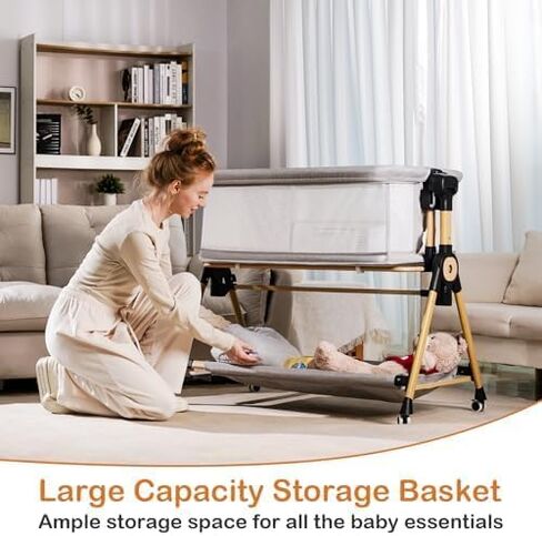 bassinet Baby ، Basside Bassinet for Baby ، bassinet charocking مع سلة التخزين والعجلات ، 6 ارتفاعات قابلة للتعديل وجميع جوانب الشبكات ، سرير الأطفال المحمولة للطفل الجديد للطفل الجديد in Kuwait