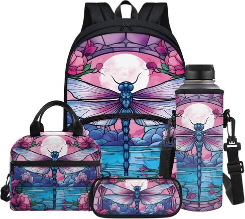 4pcs Backpack Set for Kids, Sunset Horse Sunflowers Print Teenage Students Bookbag with Lunch Bag & Pen Pouch & Water Bottle Cover for School Sport Travel in Kuwait