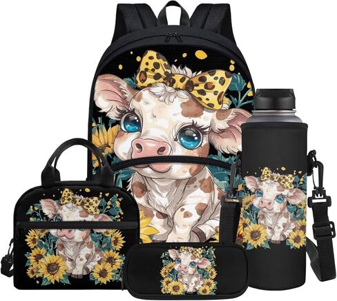 حقائب ظهر 4pcs للأطفال ، و Sunset Horse Sunflowers طباعة سحق الكتب في سن المراهقة مع حقيبة الغداء وحقيبة القلم وزجاجة ماء للسفر الرياضي المدرسي in Kuwait