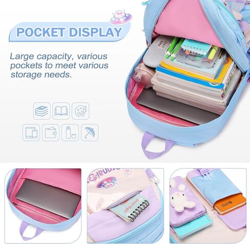 حقيبة الظهر الفتيات مع مجموعة Bento Lunch Box ، حقيبة الظهر Kawaii Bunny School للفتيات مع حاويات الغداء المقاومة لتسرب حقيبة قلم رصاص حقيبة الغداء لمدرسة مرحلة ما قبل المدرسة الابتدائية. in Kuwait