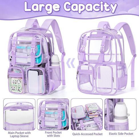 Fimibuke Clear Backpack for Girls - 3 PCS Heavy Duty Kids Clear Bags Schoolbag Large Transparent PVC Bookbag with Lunch Box Pencil Case Set for Travel School Concert Stadium Events Backpacks in Kuwait
