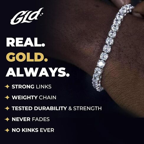 سوار التنس المجمع GLD-سلسلة مثلج للرجال والنساء باللون الأصفر والأبيض والوردي من 6 مم إلى 12 مم ، 6 "-9" in Saudi Arabia