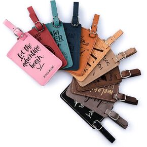 اسم شخصية الأمتعة علامات W حزام | 11 لون - 15 تصميم | هدايا المسافر الجلدية المحفورة للنساء والرجال والأطفال. علامات أمتعة مخصصة مخصصة لشهر العسل - هدايا عيد الميلاد للمسافرين in Kuwait