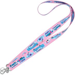 RV Camping Lanyard - ID Badge Holder - Keychain - Cute Trailers on Green - 1x36 Inch - Vintage Car & Camper - Class B - Class C - Teardrop - Motorhome - Pop-Up - Handmade by Green Acorn Kitchen in Kuwait