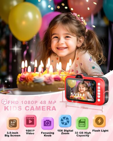 كاميرا الأطفال ، 1080 بكسل 48 ميجابكسل ، كاميرا طفل سيلفي ، سعة 3.5 بوصة ، كاميرا شاشة كبيرة ، تكبير 10x في كاميرات هدايا عيد ميلاد Chritmas للأطفال الفتاة الفتاة 2 3 4 5 6 7 8 9 10 11 12 ، أحمر ، in Saudi Arabia